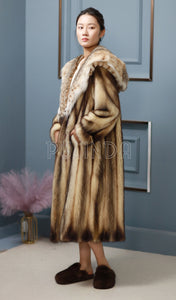 Real Fitch Fur Coat Lynx Fur Collar