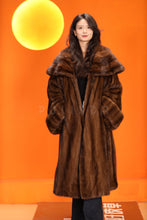 Load image into Gallery viewer, Full length natural Saga mink fur coat with shawl collar
