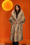 Full length natural coyote fur hooded coat