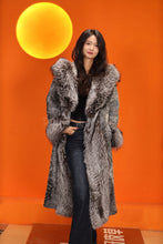 Load image into Gallery viewer, Full length natural karakul fur hooded coat with silver fox trim
