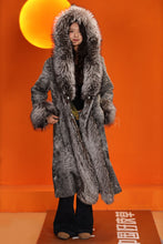 Load image into Gallery viewer, Full length natural karakul fur hooded coat with silver fox trim
