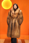 Full length natural arctic raccoon fur coat with shawl collar