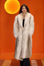 Load image into Gallery viewer, Full length natural lynx fur coat with shawl collar
