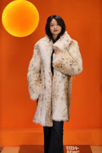 Load image into Gallery viewer, Mid-length women&#39;s natural lynx fur coat with shawl collar
