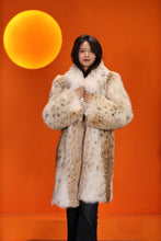 Load image into Gallery viewer, Mid-length women&#39;s natural lynx fur coat with shawl collar
