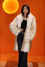 Load image into Gallery viewer, Mid-length women&#39;s natural lynx fur coat with shawl collar
