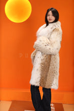 Load image into Gallery viewer, Mid-length women&#39;s natural lynx fur coat with shawl collar
