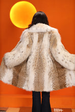 Load image into Gallery viewer, Mid-length women&#39;s natural lynx fur coat with shawl collar
