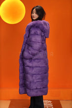 Load image into Gallery viewer, Full length natural arctic hare fur hooded coat
