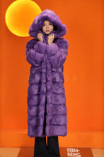 Load image into Gallery viewer, Full length natural arctic hare fur hooded coat
