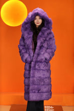 Load image into Gallery viewer, Full length natural arctic hare fur hooded coat
