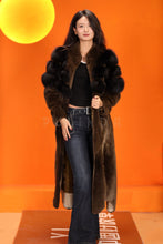 Load image into Gallery viewer, Full length natural beaver fur coat with stand collar
