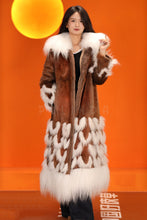 Load image into Gallery viewer, Full length natural Saga mink fur coat with fox trim
