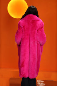 Full length natural Saga fox fur coat with shawl collar