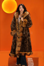 Load image into Gallery viewer, Penny lane in women&#39;s full length raccoon fur coat with shawl collar
