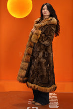 Load image into Gallery viewer, Penny lane in women&#39;s full length raccoon fur coat with shawl collar
