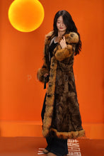 Load image into Gallery viewer, Penny lane in women&#39;s full length raccoon fur coat with shawl collar
