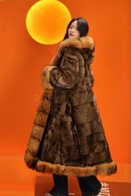 Load image into Gallery viewer, Penny lane in women&#39;s full length raccoon fur coat with shawl collar
