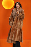 Full length natural rex rabbit fur coat with fox shawl collar