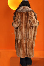 Load image into Gallery viewer, Full length natural rex rabbit fur coat with fox shawl collar
