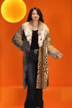 Load image into Gallery viewer, Full length natural fox and bobcat fur coat with lynx shawl collar
