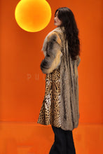 Load image into Gallery viewer, Full length natural fox and bobcat fur coat with lynx shawl collar
