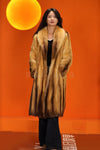 Full length natural golden marten coat with shawl collar