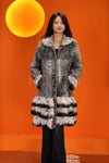 Mid-length genuine karakul and rex rabbit fur coat