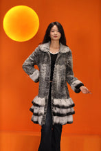 Load image into Gallery viewer, Mid-length genuine karakul and rex rabbit fur coat
