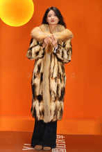 Load image into Gallery viewer, Penny lane in women&#39;s full length natural fitch fur coat with fox shawl collar
