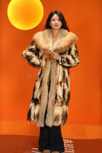 Load image into Gallery viewer, Penny lane in women&#39;s full length natural fitch fur coat with fox shawl collar
