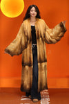 Full length natural golden marten coat with shawl collar