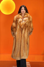 Load image into Gallery viewer, Full length natural Saga red fox fur coat with shawl collar
