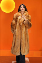 Load image into Gallery viewer, Full length natural Saga red fox fur coat with shawl collar
