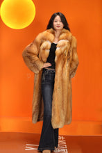 Load image into Gallery viewer, Full length natural Saga red fox fur coat with shawl collar
