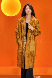 Full length natural karakul xiangao fur hooded coat