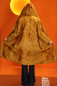 Full length natural karakul xiangao fur hooded coat