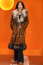 Load image into Gallery viewer, Full length natural squirrel fur coat with silver fox shawl coller
