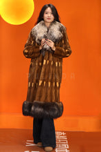 Load image into Gallery viewer, Full length natural squirrel fur coat with silver fox shawl coller
