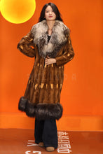 Load image into Gallery viewer, Full length natural squirrel fur coat with silver fox shawl coller
