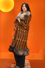 Load image into Gallery viewer, Full length natural squirrel fur coat with silver fox shawl coller
