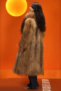 Full length natural arctic raccoon fur coat with shawl collar