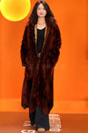 Full length natural nutria fur hooded coat