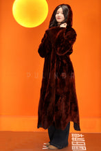 Load image into Gallery viewer, Full length natural nutria fur hooded coat
