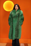 Full length natural Saga cross fox fur coat with shawl collar