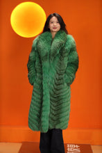 Load image into Gallery viewer, Full length natural Saga cross fox fur coat with shawl collar
