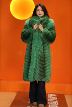 Load image into Gallery viewer, Full length natural Saga cross fox fur coat with shawl collar
