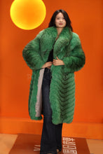 Load image into Gallery viewer, Full length natural Saga cross fox fur coat with shawl collar
