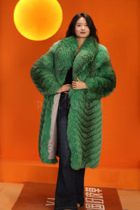 Full length natural Saga cross fox fur coat with shawl collar