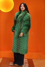 Load image into Gallery viewer, Full length natural Saga cross fox fur coat with shawl collar
